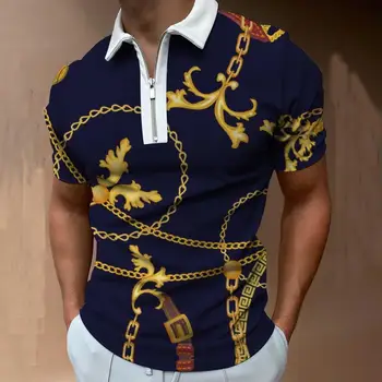 Лятна мода риза с къси ръкави за мъже, градинска дрехи с 3D принтом, риза поло с къс ръкав и ревери, спортни мъжки дрехи за мъже