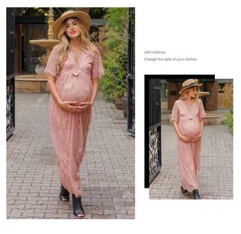 Лятото дантелено рокля за бременни, Рокли за бременни, за фотография на бременни Сватбена секси рокля