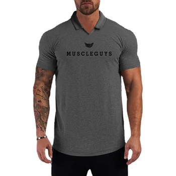 Марка Muscleguys, мъжки памучен тениска за бодибилдинг, фитнес, лятна мода дишаща приталенная риза поло, дрехи за фитнес зала