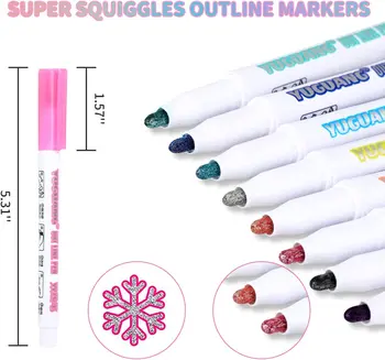 Маркери с двойна линия, вълшебни блестящо химикалки, маркер за подчертаване, 8 цвята, метални маркери за рисуване,