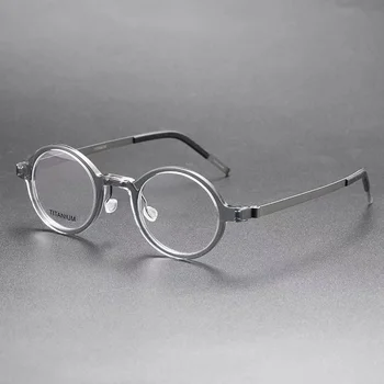 Маркови и дизайнерски кръгли ацетатные титанов очила в рамки, мъжки и дамски модни vintage слънчеви очила по рецепта, малки очила за четене, Gafa