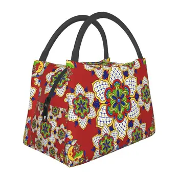 Мексиканска Талавера с флорални орнаменти, изолирано чанта за обяд за жени, фланец термохолодильник, обяд-бокс, офис, Екскурзия, пътуване