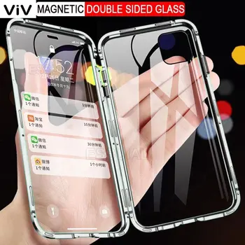Метален калъф с Магнитна чрез адсорбция 360 За iPhone 12 11 Pro XS Max X XR 12 Mini 7 8 6s Plus SE 2020, Двустранен Стъклена Магнитна Капачка