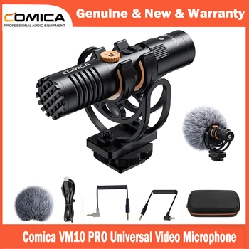 Микрофон за камери Comica VM10 Pro с амортизатором, регулиране на усилване и защита от смущения, видеомикрофон за смартфони DSLR
