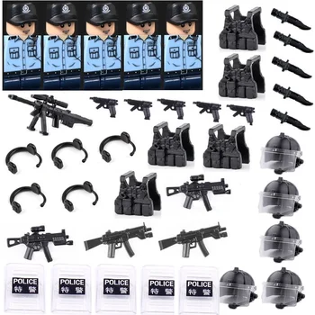 Мини-град Хонг конг, фигурка на войник полицията PTU, военно оръжие, градивен елемент, модел оръжие на SWAT, MOC, тухла, за деца, резервни части, играчки