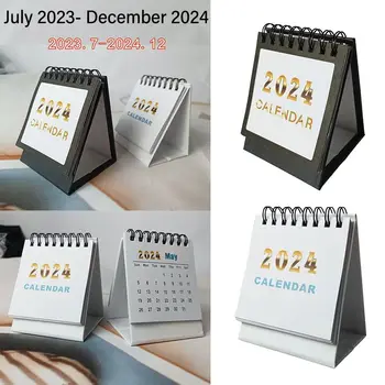 Мини Настолни Календари на Макарата 2024 2025 Леко Прост Перекидной Календар Преносим Постоянен Настолен Календар за Домашния Офис на Училище