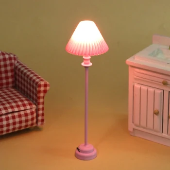 Миниатюрен куклена къща 1:12, розова led лампа, под лампа, таблица лампа, модел играчки за дома, аксесоари за кукла къща