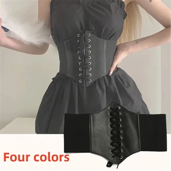 Модерен корсетный колан, дамски еластичен колан за отслабване, колан с висока талия, готическия черен колан, формиращ декоративен елемент за рокля/риза