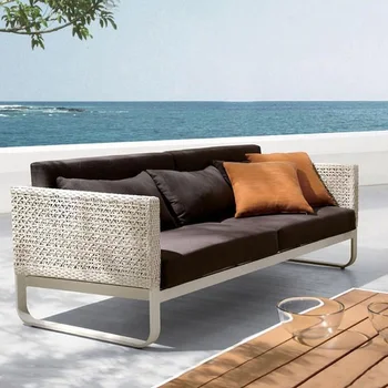 Модерен открит ротанговый диван за почивка на вила, градина, балкон, вътрешен двор с басейн обикновен чай балкон ротанговое стол