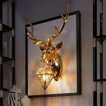 Модерен стенен лампа с оленьими рога, стенни тела от смола с глава от северен елен, за осветление на спални, кухненски лампа, стенни лампи, монтиран на стената лампа в стил домашен интериор
