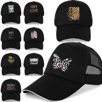 Модерна бейзболна шапка за мъже и жени, бейзболна шапка с див принтом, хип-хоп градинска облекло, шапки за шофьори на камиони, Регулируем памучен дишаща мрежа черна шапка