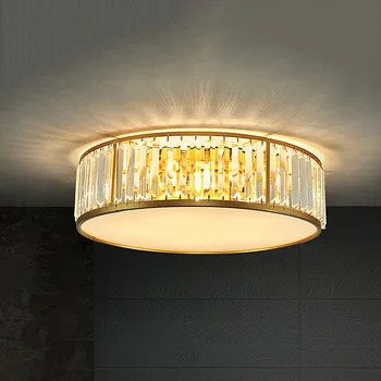 Модерна кръгъл полилей от черно кристал, златни led крушки, луксозен тавана лампа за спални, хол, вътрешни тела