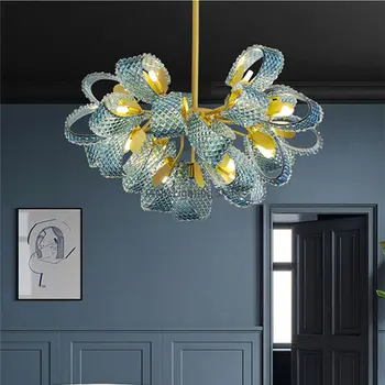 Модерна луксозна led лампа от синьо стъкло за коридор, бар, спалня, хол, висящи лампи, висококачествени лампи за дома