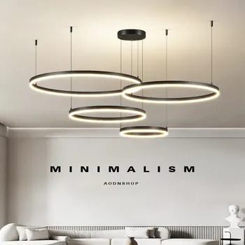 Модерна минималистичная led полилей с черен ринг, кръгла лампа за спални, трапезария, хол, окачена лампа за бар, луксозно осветление в помещенията