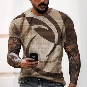 Модерна мъжка тениска с етнически модел в стил Харадзюку с 3D принтом на ръкава, летни тениски от полиэстерового влакна голям размер с графичен дизайн