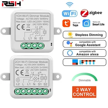 Модул Sasha Wifi и ZigBee Smart Dimmer & Curtain Switch, 2 начина за регулиране на яркостта на приложението за дистанционно управление, работа с Алекса Google Home