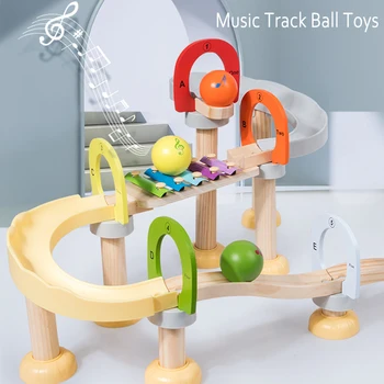 Монтессорри Докосване на топката за проследяване на Детски музикален топка за проследяване на Дървени блокове играчките за ранно обучение на влакче в увеселителен парк играчки за деца