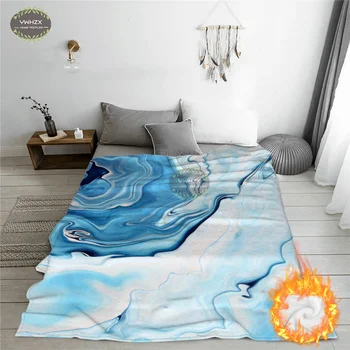 Мраморно синьо одеяло фланелевое покривки Модни океанская Мека текстура е лесна пухкави за легла, мека мебел, шалтета за пътуване