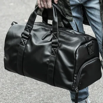 Мъжка кожена чанта за самостоятелно за съхранение, големи чанти за фитнес, чанта за багаж, чанта на рамото, бизнес чанта-тоут голям капацитет