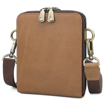 Мъжка кожена чанта през рамо за мъже, мини-проста ежедневна чанта за мобилен телефон, малка квадратна чанта от телешка кожа, чанта на едно рамо за мъже, мъжки