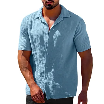 Мъжка риза, однотонная мъжки дрехи, блузи в стил харадзюку с къс ръкав, пуловер с висока яка с голям размер, свободни офис кофточки
