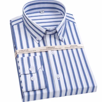 Мъжки бизнес ризи в немягкую ивица, дълъг ръкав, нормално кацане, добро качество, 100% памук, мъжка риза, официално ежедневни новост