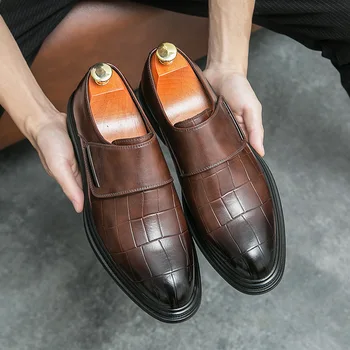 Мъжки ежедневни бизнес кожени обувки Four Seasons, британска мода, кожени обувки с каменен модел, по-големи размери, обикновена офис PX57