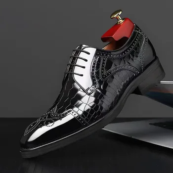 Мъжки ежедневни обувки Brock Oxford, мъжки официални обувки от крокодилска кожа в ретро стил, пролет и есен 2023, нови oxfords, размер 38-48