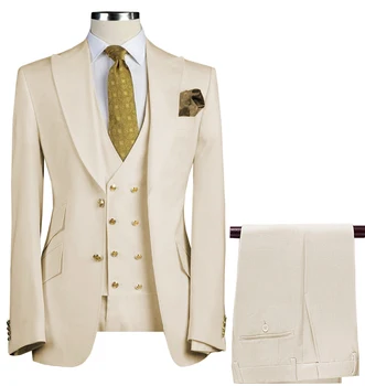 Мъжки костюми, Комплект от 3 теми, Приталенные Бизнес Костюми на Младоженеца, Армейски Зелено, Благородни Сиво, Бели Смокинги за Официален Сватбен костюм (Сако + Панталон + Елек)