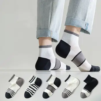 Мъжки Летни чорапи фини мрежести чорапи памук за почивка дишащи класически черно-бели спортни чорапи в тон със средна бочком мъжки