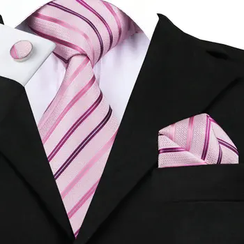 Мъжки модни копринени вратовръзки, розова вратовръзка на райе, тай-кърпичка, комплект копчета за ръкавели, бизнес и сватбени вратовръзки за мъжете C-228
