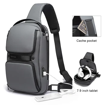 Мъжки нагрудная чанта, ежедневни чанти през рамо, мъжка чанта през рамо с USB зареждане, Оксфорд чанта-месинджър, водоустойчива чанта с голям капацитет