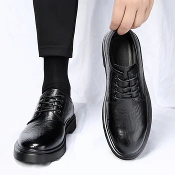 Мъжки обувки, официална черна кожена обувки, мъжки обувки с перфорации тип 