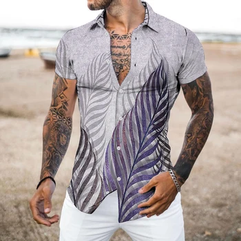 Мъжки ризи в светския стил, нестандартен мъжки дизайнерски дрехи, тенденция 2023 година, модерни мъжки блузи с къс ръкав и принтом аниме, размер оверсайз