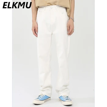 Мъжки тенденция бели дънкови панталони, корейската мода, черни, сини свободни дънкови панталони, празни ежедневни широки дънки унисекс