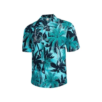 Мъжки хавайска риза с цветен модел, ежедневни, плажни ризи с копчета и къс ръкав принтом под формата на дърво