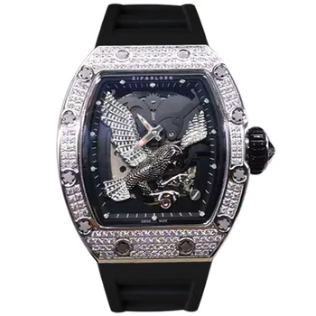 Мъжки часовник с диаманти, личност, сърцевината на ствола на голям циферблат, напълно автоматична скоростна кутия, механични часовници, мъжки часовници