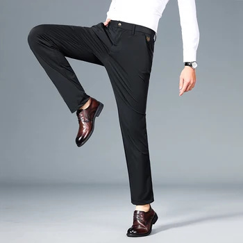 Мъжките Ежедневни Панталони с висока Еластичност, Нови Обикновена Тънка Бизнес Официално Офис Универсални Мъжки Панталони Размер Плюс 29-40 Високо Качество