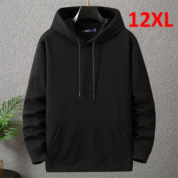 Мъжко есенно-зимни дебели руното hoody с качулка, мъжки пуловер с голям размер 12XL с качулка, черни