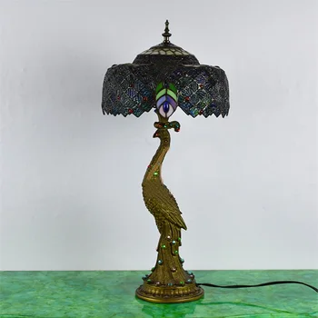 Настолна лампа OULALA Тифани Паун Съвременно ретро творческа украса led лампа за дома