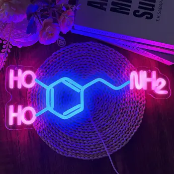 Неонова реклама с молекулата на допамин за стенен художествен декор, Изработени по поръчка Химическата Формула на led неонова, USB Персонализирани забележителност подарък