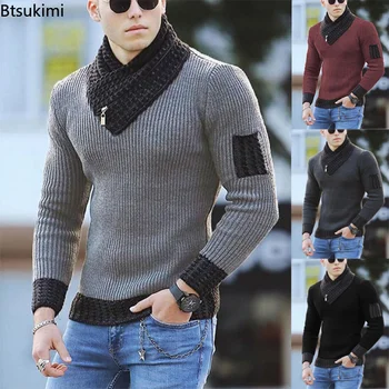 Нова есенно-зимния мъжки ежедневни ретро вязаный пуловер, вълнена поло Оверсайз 2023 корейски мъжки топли памучни блузи, пуловери