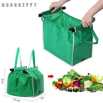 Нова зелена чанта за пазаруване в количката за супермаркет, чанта от нетъкан текстил, сгъваема чанта за защита на околната среда, удобна подвесная чанта