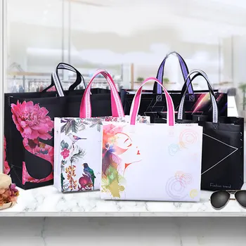 Нова сгъваема пазарска чанта с цветя, множество нетканая еко-чанта, черна унисекс, големи тъканни чанти за пазаруване, чанта за продукти, калъф