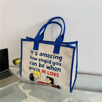 Нова скъпа модерна чанта през рамо с шарките на Kawai Снупи, чанта-тоут голям капацитет, чанта за пазаруване, универсална холщовая чанта