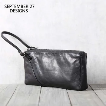 Новата модерна мъжка чанта-клатч от естествена кожа, луксозна дълги портмоне с цип, мъжки ежедневни портмонета за телефони с голям капацитет, пътни чанти