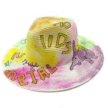 Новата пролетно-лятна панама с графити ръчно рисувани, джаз сламена шапка, солнцезащитная плажна шапка, дамски летни джаз шапка, сламена шапка