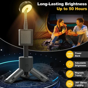 Новата телескопична лампа за къмпинг на открито, сгъване, лека нощ, мобилно осветление, батерия е 10 000 ма, работно фенерче, уличен фенер, светкавица