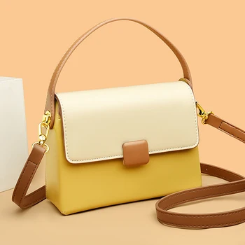 Нови модни малки дамски чанти, универсална чанта на верига, женствена чанта с хитовой цветни шевове, чанта-месинджър, мини-квадратна чанта от изкуствена кожа, портфейл