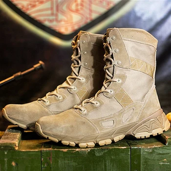 Нови тактически Военни обувки, Мъжки Улични Бойни Ботуши за Пустинята, Мъжки Нескользящие Армейските Работни Маратонки с най-високо берцем, Голям размер 39-45